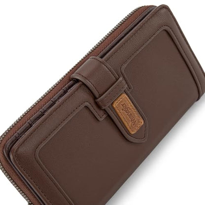 X Wrangler Women's Wallets Bifold Wristlet Wallets for Women Large Capacity Credit Card Wallet with ID Window - color: Coffee