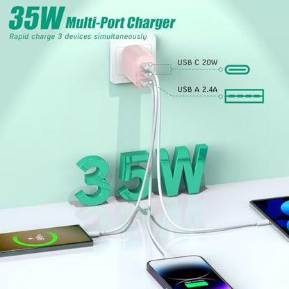 USB C Charger Block for Apple iPhone 17 Fast Charging, 2-Pack 35W USB Block - color: 2Pack Pink, size: 2Pack