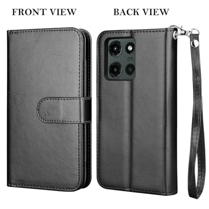 NJJEX Moto G 5G 2025 Wallet Case PU Leather 9 Card Slots Detachable Magnetic Flip Cover Kickstand Lanyard, Black - color: Black