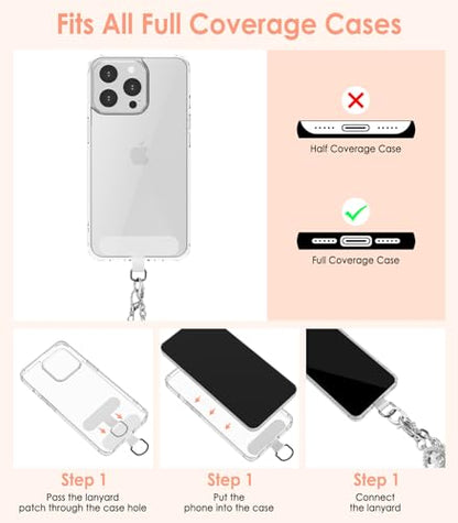 MoKo Metal Phone Chain Crossbody Strap with Patches - color: Silver-heart Shape