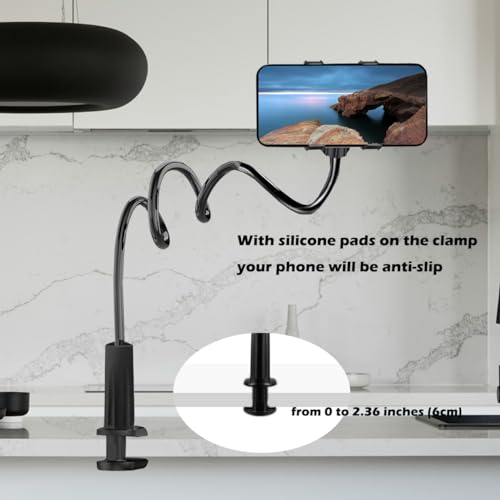 Selfdee Phone Holder for Bed, Gooseneck Clip Adjustable Phone Stand - Universal 360 Flexible Mount for Bedside headboard Lazy Long Arm Clamp Bracket (Style 1)