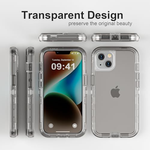 Follaroma for iPhone 13 Case, Shockproof Protection, Crystal Gray | Heavy Duty Shockproof Protection Phone Cases, Anti-Drop, Dual Layer Transparent Rugged Protective Cover, 6.1 inch - color: Gray, size: iPhone 13 6.1’