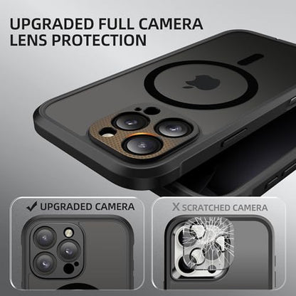 BERFY for iPhone 16 Pro Case, Compatible with MagSafe, Built-in Privacy Screen Protector, Camera Protection, Shockproof Full Body Phone Case 6.3", Translucent Black