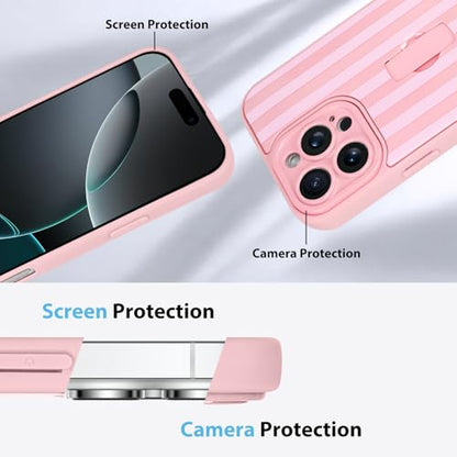 KANGHAR Compatible with iPhone 16 Pro Case Stripes -Pink | Silicone Cute Pattern, Wristband Kickstand Camera Protection Soft Slim Cover for Girls Women - color: Pink-Stripes, size: iPhone 16 Pro