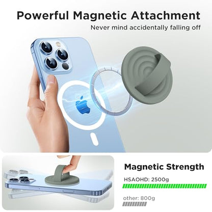 Upgraded Magnetic Phone Grip, Liquid Silicone Soft and Portable, Removable Finger Loop Ring Grip Holder for iPhone, Strong Magnetic Attraction, Compatible with MagSafe Phone Case, Calke Green - color: Calke Green