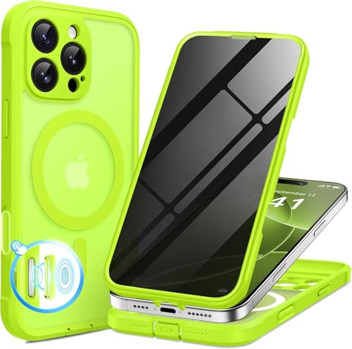BERFY for iPhone 16 Pro Case, Compatible with MagSafe, Built-in Privacy Screen Protector, Camera Protection, Shockproof Full Body Phone Case 6.3", Translucent Light Green - color: Bright Green, size: For Iphone 16 Pro 6.3 Inch