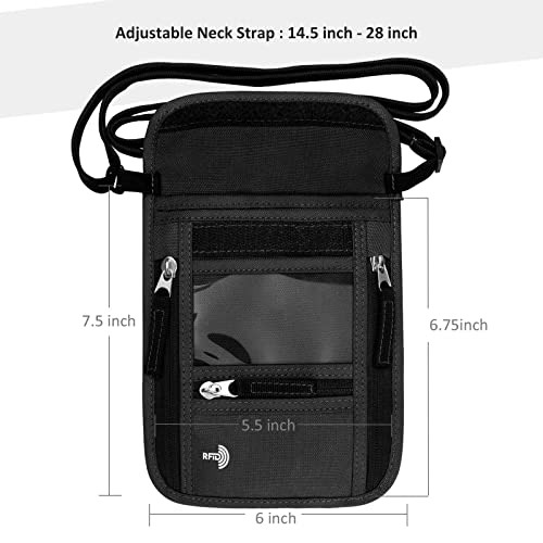 WALNEW Passport Holder Neck Pouch Travel Wallet for Women and Men, RFID Blocking Security Slim Traveling Wallet with Around Neck Lanyard Strap, Black - color: Black