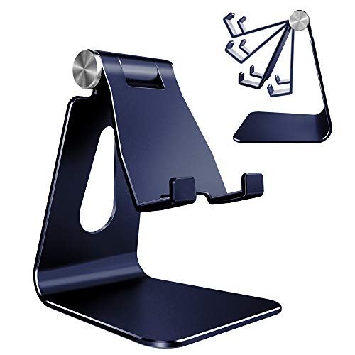 CreaDream Aluminum Cell Phone Stand, Adjustable Phone Holder for Desk - color: Navy Blue