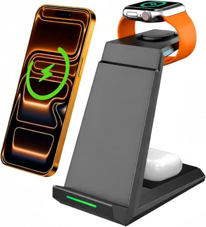 Wireless Charging Station for iPhone - ADADPU 3 in 1 Charger Stand for iPhone 18 Pro Max 17 16 15 14 13 12 11 Pro Max XR 8 Plus, for Apple Watch 8/7/SE/6/5/4/3/2, AirPods Pro/3/2, 20W Adapter Included