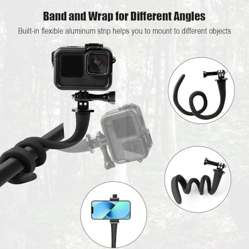 Taisioner Flex Mount Stroller Phone Holder Selfie Stick Gooseneck for Treadmill Bike Shopping Cart Boat Smartphone Suitable with GoPro Hero 12/11/10/9/8/7/6/5/4 AKASO Insta360 - style: Straight