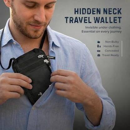 Zero Grid RFID Travel Neck Wallet, Large Passport Holder, Black - color: Black, size: Solo/Couple