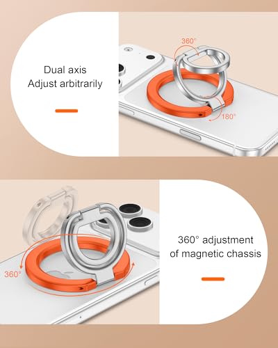 iPhone 17Pro Max MagSafe Grip Stand, Dual-Sided Magnetic Finger Loop Holder - color: Orange