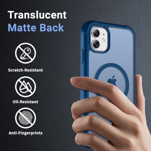 jaroco Magnetic for iPhone 11 Case Heavy Duty Protection Deep Blue | Compatible with MagSafe,Military Grade Drop Protection,Translucent Matte,Non-Slip,Shockproof 2-Layer Durable Bumper Case - color: Deep Blue, size: iPhone 11