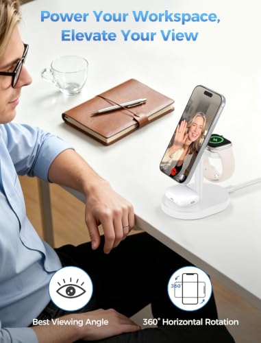 Mag-Safe Charger 3 in 1 Charging Station for iPhone Apple Watch AirPods - color: Classic White, size: 15W