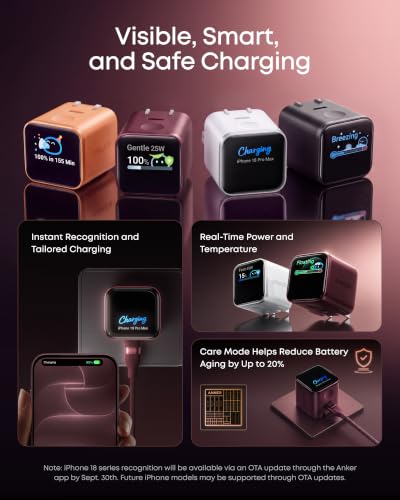 Anker Nano Smart Display Charger, 45W Max Fast Charger USB C - color: Orange