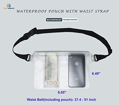Freegrace Waterproof Pouches with Waist Strap / Pouch Case Bundle Set- Keep Your Phone & Valuables Dry and Safe - Waterproof Dry Bags for Boating Swimming Snorkeling Kayaking Beach Water Parks Pool - color: White + Case