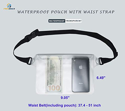 Freegrace Waterproof Pouches with Waist Strap / Pouch Case Bundle Set- Keep Your Phone & Valuables Dry and Safe - Waterproof Dry Bags for Boating Swimming Snorkeling Kayaking Beach Water Parks Pool - color: White + Case