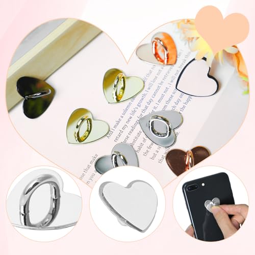 8Pcs Phone Charm Holders,Heart Charm Hooks,Adhesive Metal Charms Ring Grip Hooks Loop Stand,Heart Charms Hook for DIY Hanging Supplies(Gold,Silver, Rose Gold,Black)