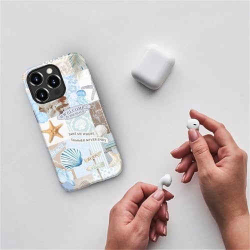 Case Compatible with iPhone 14 Pro, Cute Dual Layer Hybrid Phone Cover, Military Grade Drop Protection, Aesthetic Shockproof Phone Case for Women Girls, Boho Beach Summer Collage - color: Boho Beach Summer Collage, size: Iphone 14 Pro