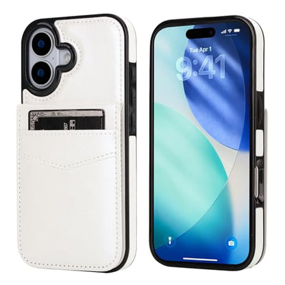 KIHUWEY for iPhone 17 Wallet Case Card Holder Kickstand, White | Credit Card Slots, PU Leather, Magnetic Clasp, Flip Heavy Duty Protection Cover for Men and Women - color: White