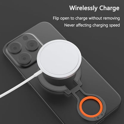 Magnetic Phone Grip Holder for MagSafe Ring Stand Holder Adjustable Stand - color: Black Orange