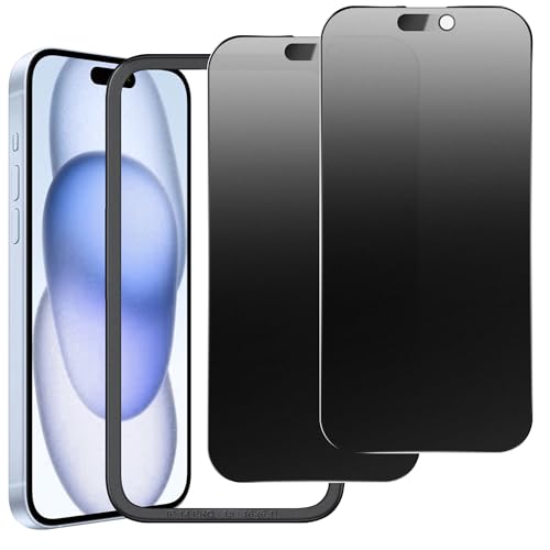 2 Pack Matte Privacy Screen Protector for iPhone 16/15/14 Pro 6.1",Anti-Glare Anti-Fingerprint,No Dazzling Anti-Spy,Smooth Responsive Touch Glass Film,Installation Frame - size: for iPhone 14 Pro / 16 / 15