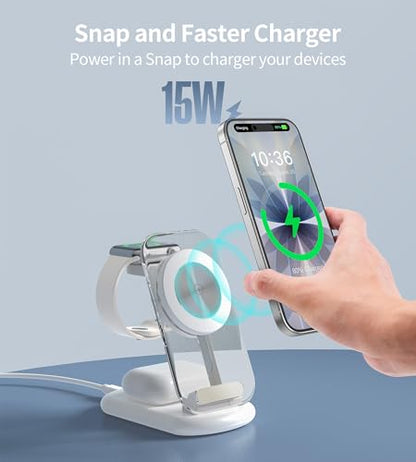 Mukiya 3 in 1 Magnetic Wireless Charging Station for Apple Devices - color: White