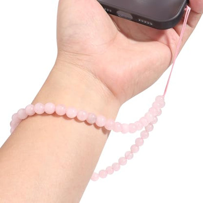 Natural Semi-Precious Gem Stones Beaded Phone Charm - style: Rose Quartz