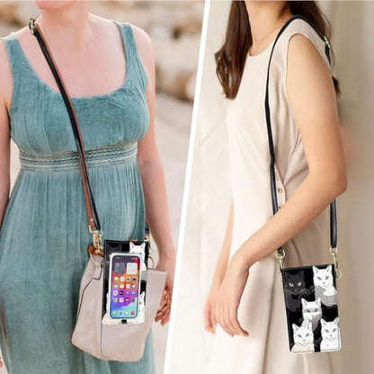 for Women Cell Phone Purse,with Touchscreen Cell Phone Purse,PU Leather Shoulder Bag Waterproof Phone Wallet Case with Clear Touch Screen Window up to 6.7 inch Smartphone, - color: Black White Cute Cats-203