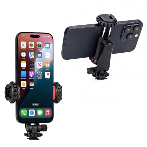 Zeadio Universal Phone Tripod Mount, Cell Phone Holder Clamp with Dual Rotatable Cold Shoe, 360° Rotation & 180° Tilt for Camera Hot Shoe, Vlogging, Video Recording - style: Cold-shoe Version