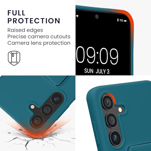 kwmobile Case for Samsung Galaxy S24 Case - Soft TPU Cover with Silicone Coating - with Hand Strap and Stand Function - Shockproof - Teal Matte - color: teal matte, size: Galaxy S24