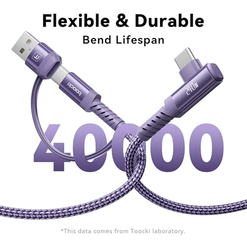 240W USB C to USB C Cable 10FT 2Pack, 2-in-1 Right Angle, Fast Charging - color: Purple