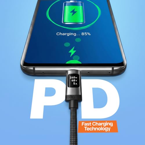 FASTER D8 USB-C to USB-C Cable with Real-time OLED Power Display, 3.9 ft
