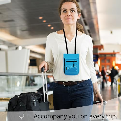 RFID Blocking Travel Neck Wallet Pouch and Passport Holder, Travel Neck Pouch Passport Holder for Women & Men - Light Blue - color: Light Blue