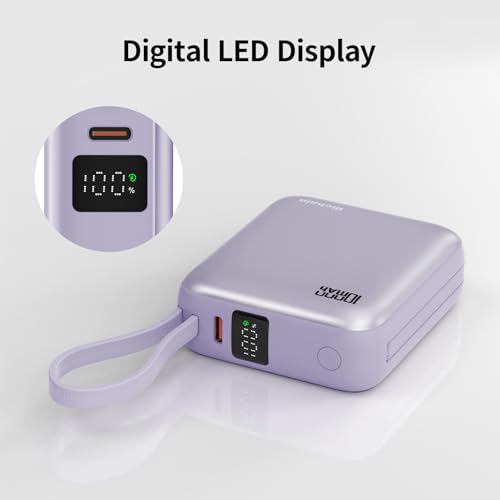 10000mAh Small Portable Charger with Built in Cables LED Display Purple - color: Purple