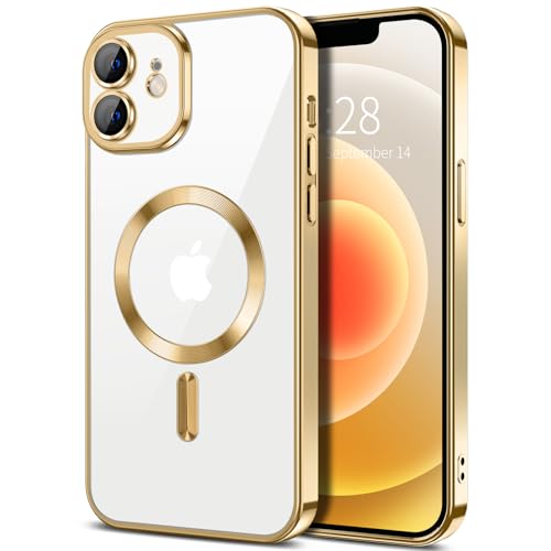 Hython Magnetic Clear for iPhone 12 Case with Camera Lens Protector [Compatible with MagSafe] Luxury Plating Edge Slim Soft TPU Cover Protective Phone Case for iPhone 12 6.1", Gold - color: Gold, size: Iphone 12 - 6.1 Inch