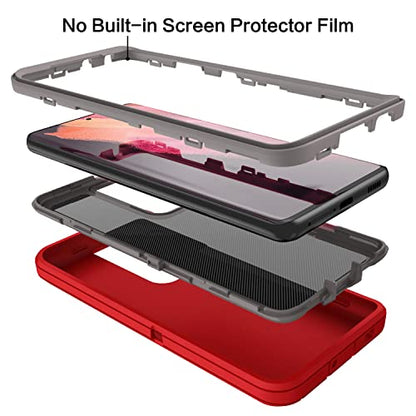MXX Case Compatible with Galaxy S21 Ultra Case, 3-Layer Super Full Heavy Duty Body Bumper Cover/Shock Protection/Dust Proof, Designed for Samsung Galaxy S21 Ultra 5G 6.8 Inch 2021 (Red/Gray) - color: Red/Gray