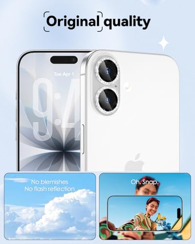 CloudValley All Bling Camera Lens Protector for iPhone 17/iPhone 16/Plus - color: Bling Silver