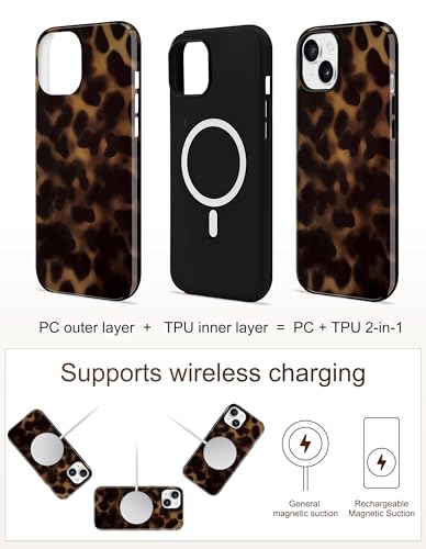 Jusy Magnetic Brown Tortoise Shell Phone Case for iPhone 16 Pro Max,Amber | Compatible with MagSafe,Cute Aesthetic Cheetah Leopard Design,TPU and PC Protective Shockproof Cover - color: Amber