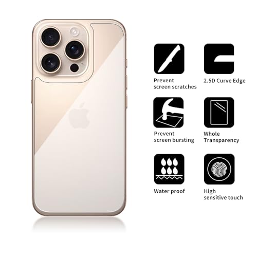3 Pack Glass Back Screen Protector for iPhone 16 pro 6.3-Inch - size: iPhone 16 pro