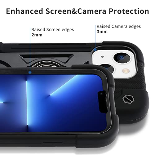 MARKILL Compatible with iPhone 14 Case/iPhone 13 Case 6.1 Inch with Built-in 360°Rotating Ring Stand, Military Grade Drop Protection Full Body Rugged Heavy Duty Durable Cover. Black - color: Black, size: iPhone 14/iPhone 13 6.1"