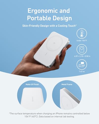 Anker MagGo Power Bank, 10,000mAh Qi2-Certified 15W Portable Charger | Slim and Fast MagSafe-Compatible Battery Pack, Ergonomic Design, for iPhone 16 / 15 / 14 / 13 Series and More - color: White