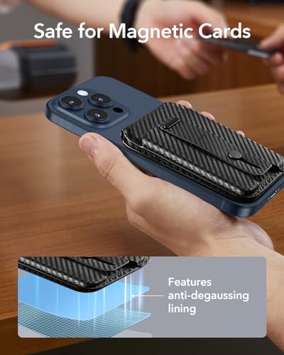 ESR for MagSafe Wallet Stand with Grip, 5 Card Holder, RFID Blocking - color: Black Carbon Fiber
