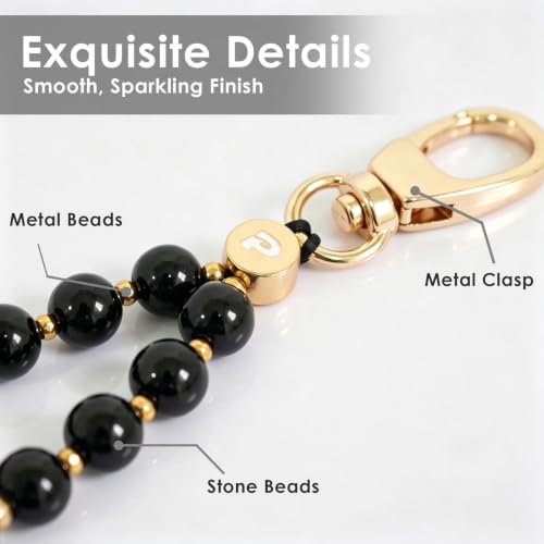 Food-Grade Silicone Phone Wrist Strap with Tether Tab/Clip, Sparkling Bead Phone Lanyard/Phone Charm - color: Black