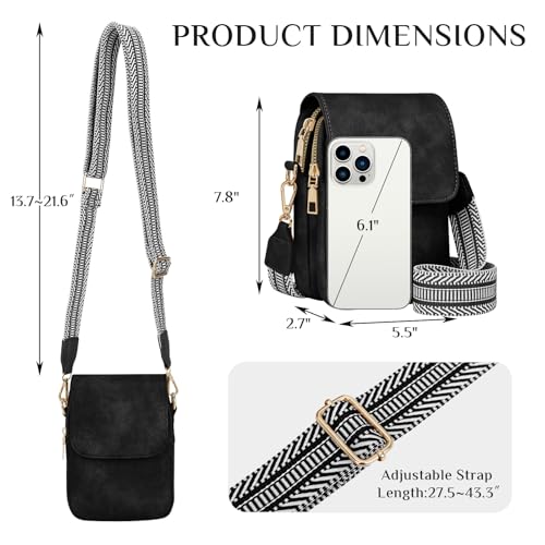 Fashion Small Crossbody Bags for Women Trendy Designer Cell Phone Purses | Adjustable Straps,with Card Holder,Detachable Wristlet Strap,small Cross Body Bag for Woman,Mini Bags,Travel Purse,Work,Gym - color: Black