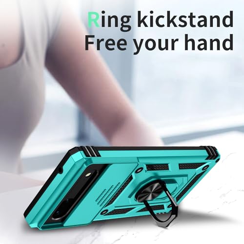 VINVE for Google Pixel 6 Pro Case with Slide Lens Cover, Military Grade Drop Protection, Magnetic Rotated Ring Holder Kickstand Protective Phone Case (Ice Green) - color: Ice Green ,Military Grade 2nd gen.