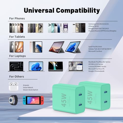 QZIIW iPhone 17 16 15 Pro Max Fast Charger,45W Dual Port USB C Fast Charger - color: Green, size: 3FT+6FT+10FT+10FT