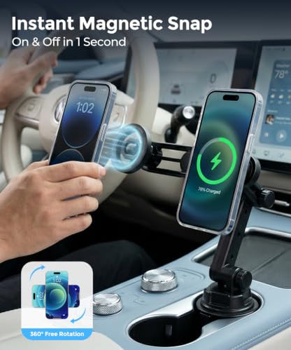 Qi2.2 25W Dual MagSafe Cup Holder Car Charger for iPhone 12–18 series - color: Magsafe & Charger