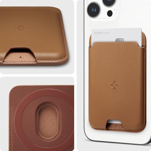 Spigen for MagSafe Wallet, Holds 2 Cards, Strong Magnet, Valentinus MagFit - color: PU Brown, size: 2-Cards
