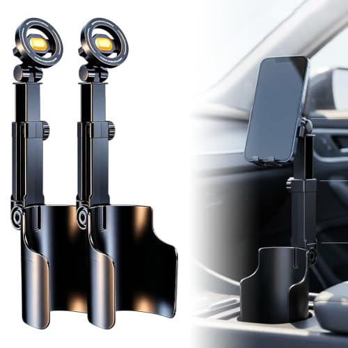 Car Cup Holder Phone Mount, 2026 New Car Phone Holders for Your Car, 360° Adjustable, Strong N52 Magnet, One-Hand Operation Cell Phone Holder Mount for All Smartphones (2, Black-Magnetic Model)